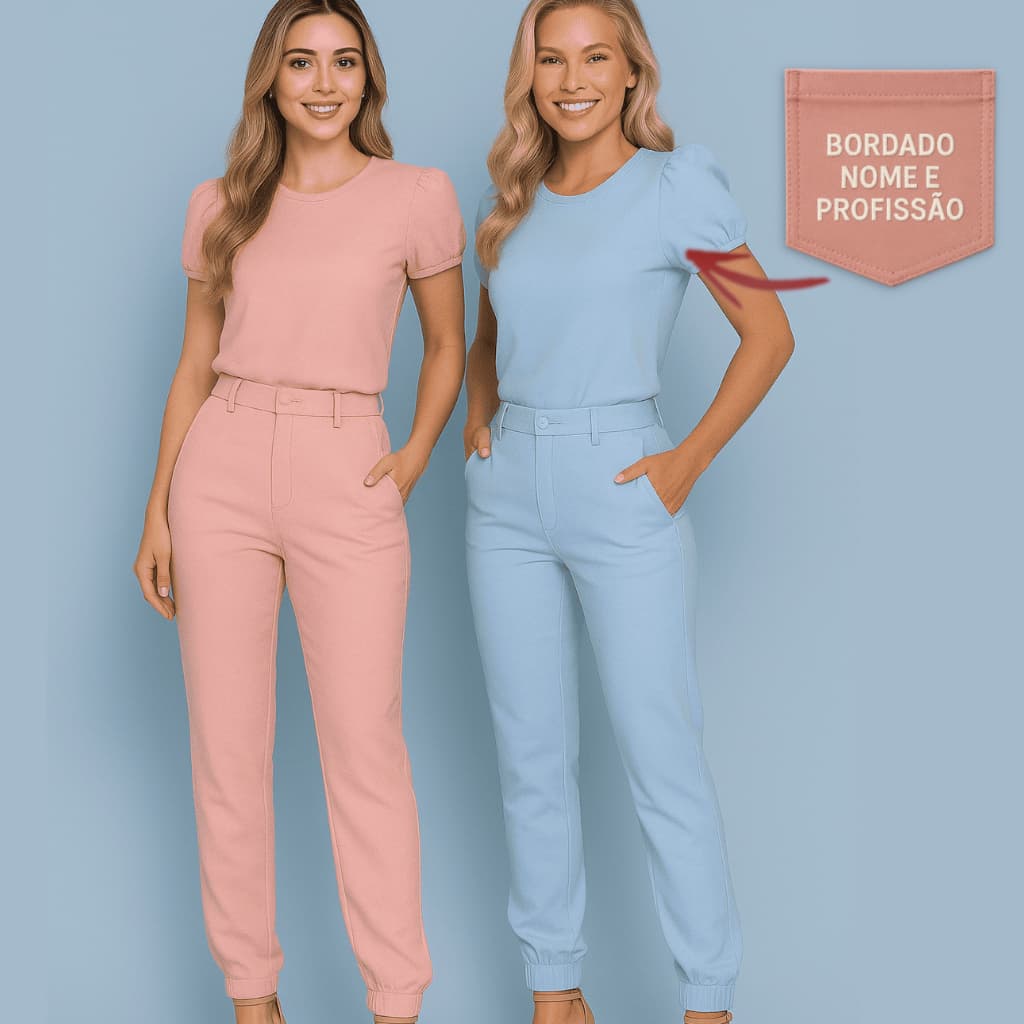 Scrub / Pijama Cirurgico Social Manga Princesa + BORDADO NOME E PROFISSÃO INCLUSO SOMENTE ESCRITA