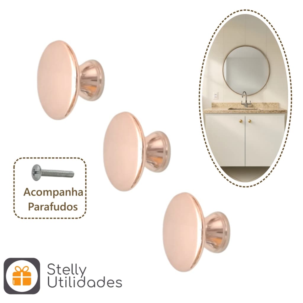 Kit Puxador Metal Móveis Gaveta Ponto Botão Armário Cômoda Rose Gold (1/2/4/6/8/10)