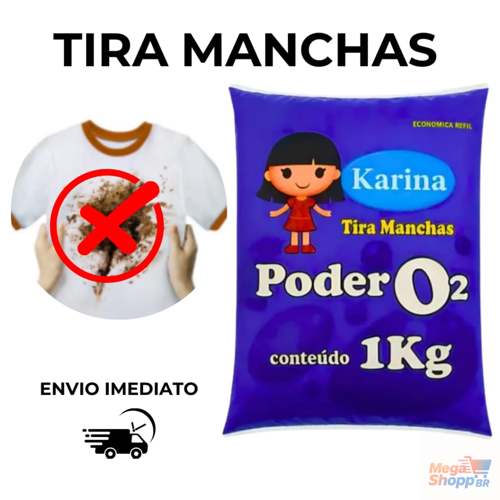 Tira Manchas Karina 1kg Poder O₂ Remove Manchas Difíceis Para Roupas Brancas e Coloridas