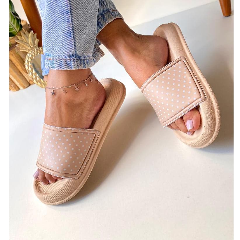 Chinelo Slide Feminino Confortável com Estampa Poá – Várias Cores