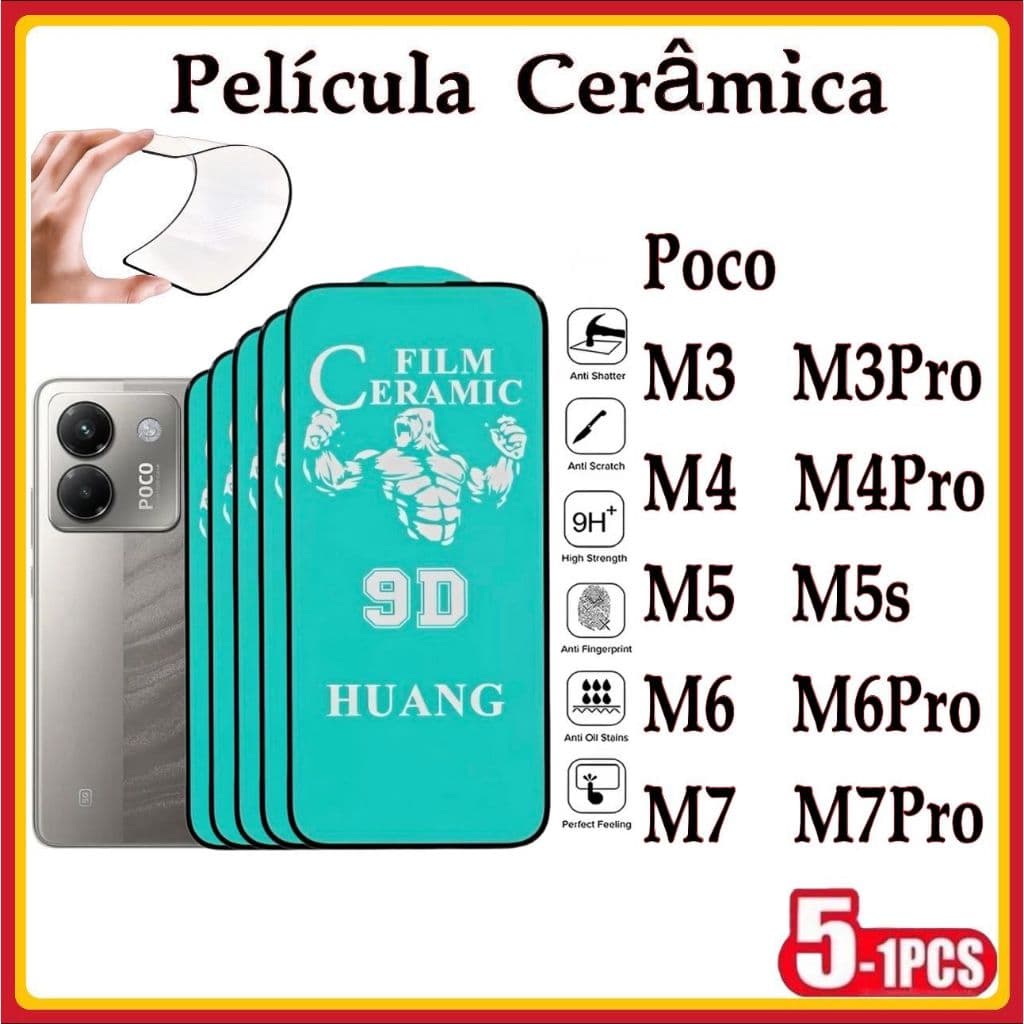 Película Cerâmica 9D 3D XIAOMI Gel Hidrogel Redmi Poco M3 M3Pro M4 M4Pro M5 M5S M6 M6Pro M7 M7Pro