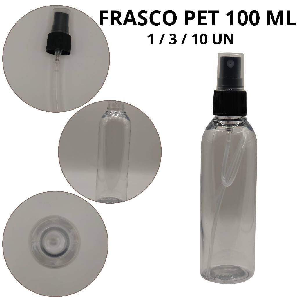 Frasco PET de 100mL com valvula Spray Preta (pct 1/3/10 UN)