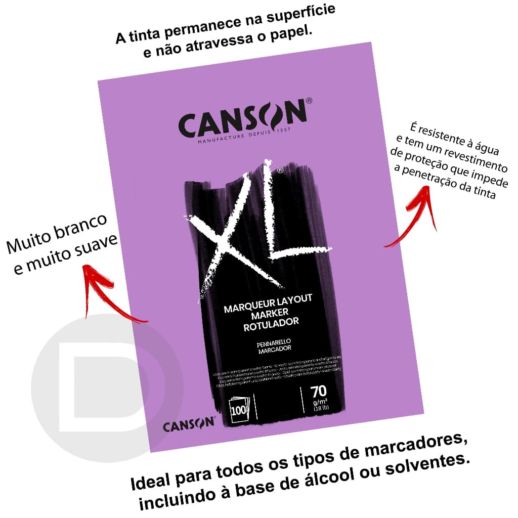 Bloco Papel Canson Xl Marker 70g 100 Folhas A4 A3