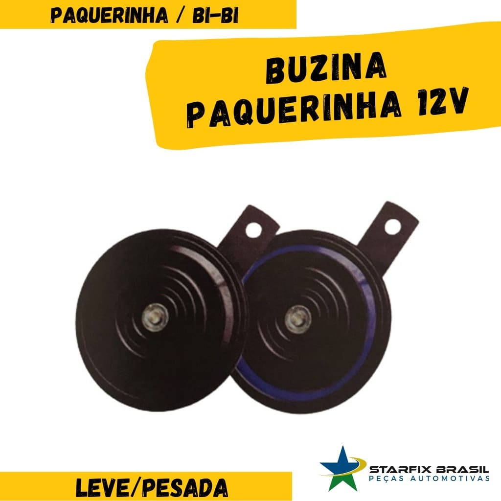 BUZINA BI-BI PAQUERINHA DUPLA 92MM 12V 2 TERMINAIS COM SUPORTE