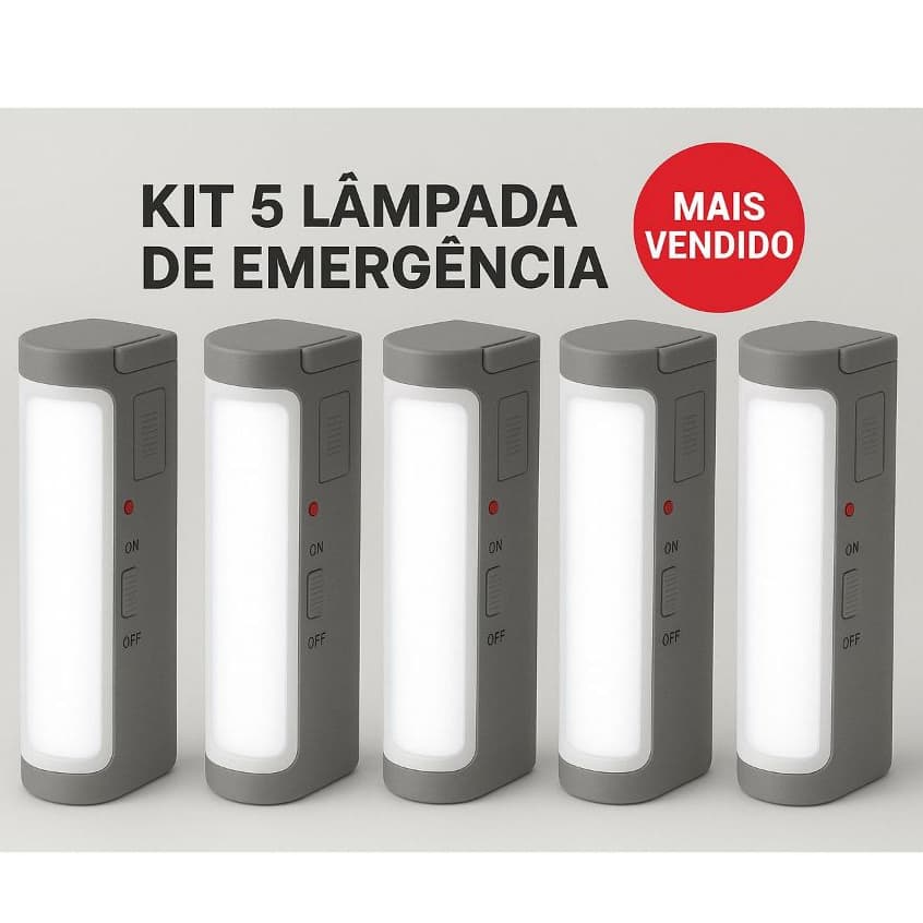 Kit 5 Lâmpada de Emergência 36 LEDs Recarregável Bivolt – Iluminação Potente e Econômica