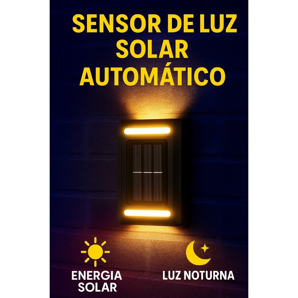 Sensor de Luz Solar de Parede com Sensor Automático e Carregamento Solar