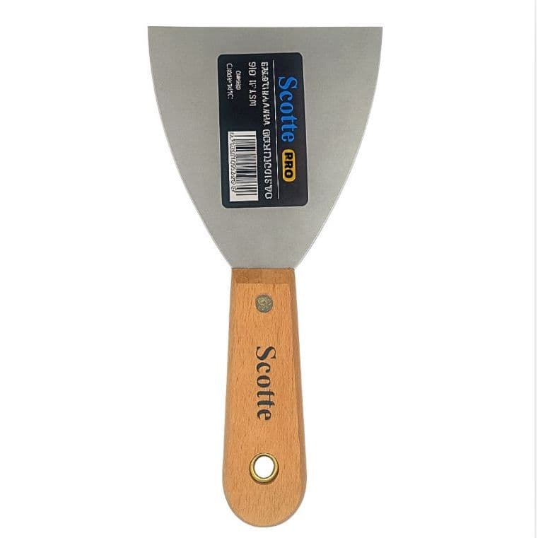 Espátula 10cm  Aço Inox Cabo Madeira Scotte Profissional Gesso Massa Drywall