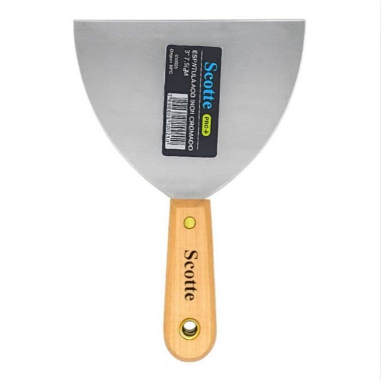 Espátula 15cm Aço Inox  Cabo Madeira Scotte Profissional Gesso Massa Drywall