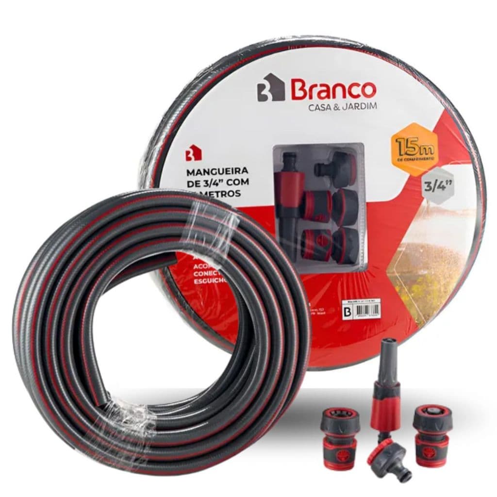 Mangueira Para Jardim De 3/4 Polegadas Com 15 Metros Acompanha Conectores e Esguicho Branco Original