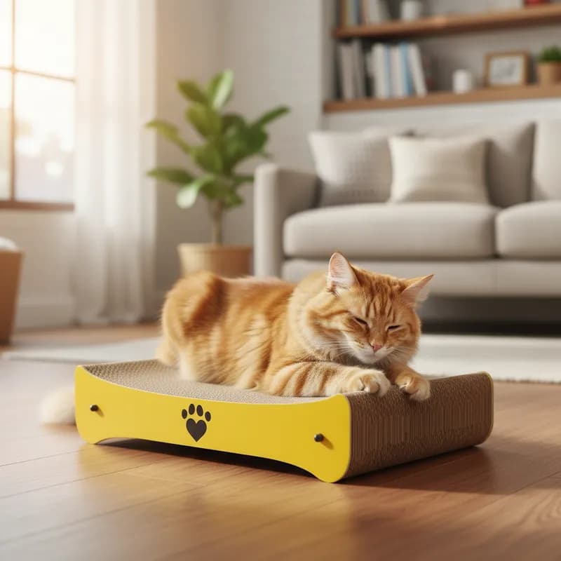 Arranhador Curvo Para Gatos Amarelo Papelão Arranhador Diversão