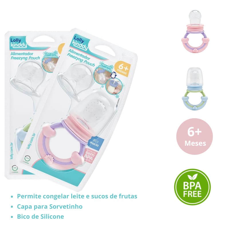 Chupeta Mordedor Alimentadora Lolly Porta Frutinha e Picolé de Silicone para Bebê +6 Meses