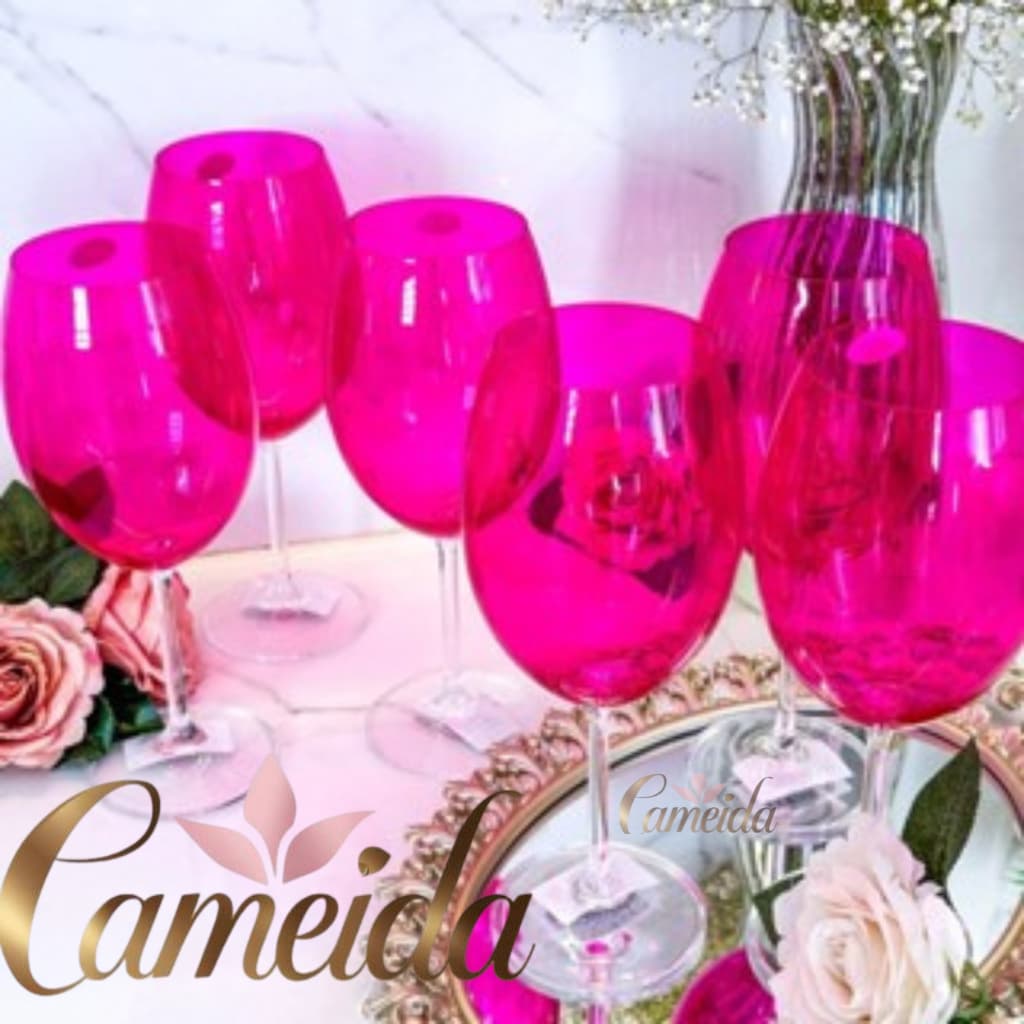 Jogo de  6 Taças de Vinho de Cristal Titanium Bohemia 580ML -Rosa