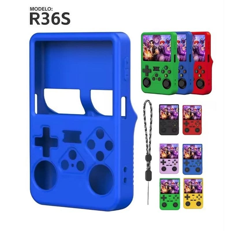 Capa Protetora de silicone para Game console R36S + Alça correia, várias cores disponíveis.