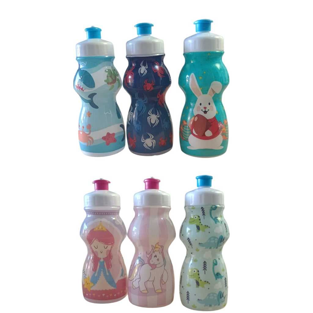 Kit 20/25/30 Garrafinha Squeeze Infantil Lembrancinha Vários Temas  250ml de Plástico