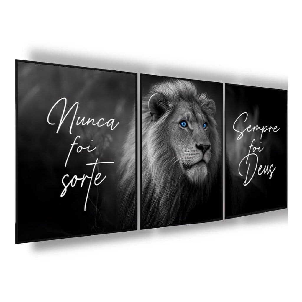 Quadros Decorativos Grande Sala Leao Nunca Foi Sorte Preto Branco 122x60