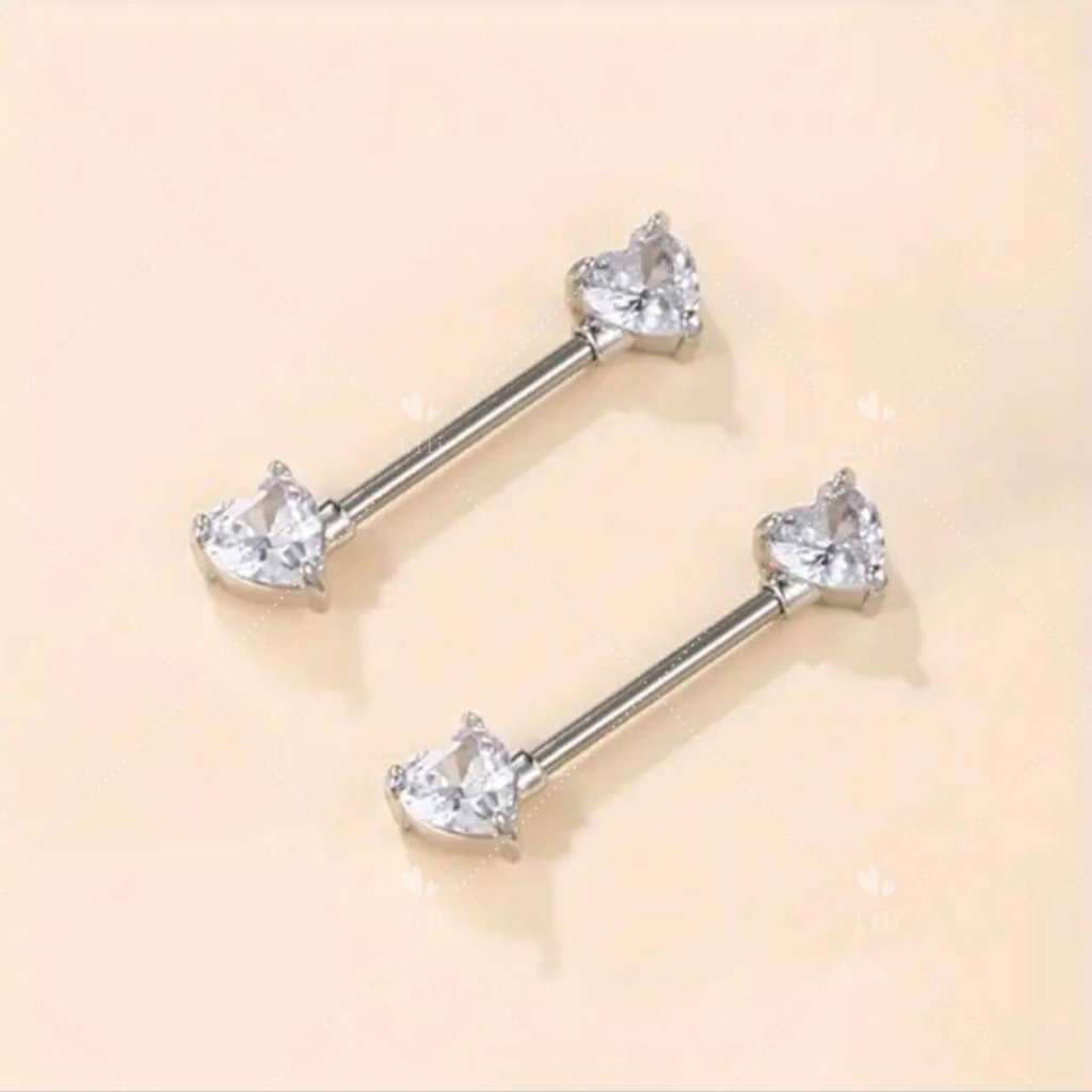 Kit 12 Piercing Aço Inox Mamilo Com Coração Zircônia