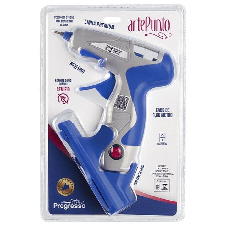 Pistola de Cola Quente Sem Fio Artepunto & Progresso - Ponta Fina - p/ Bastão Cola 7.0 mm Azul e Pink