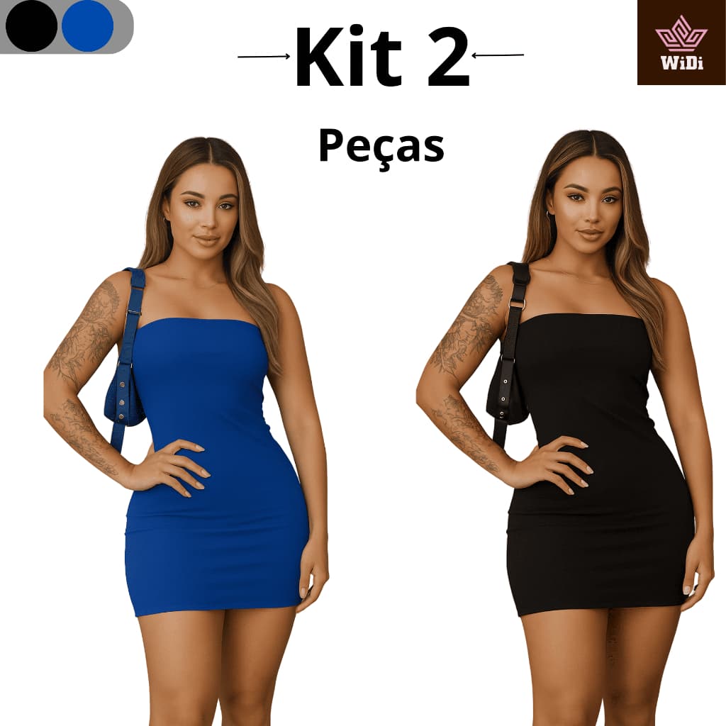 Kit 2 Vestidos Tomara Que Caia Feminino – Preto + Azul Royal | Moda Justa Casual e Balada