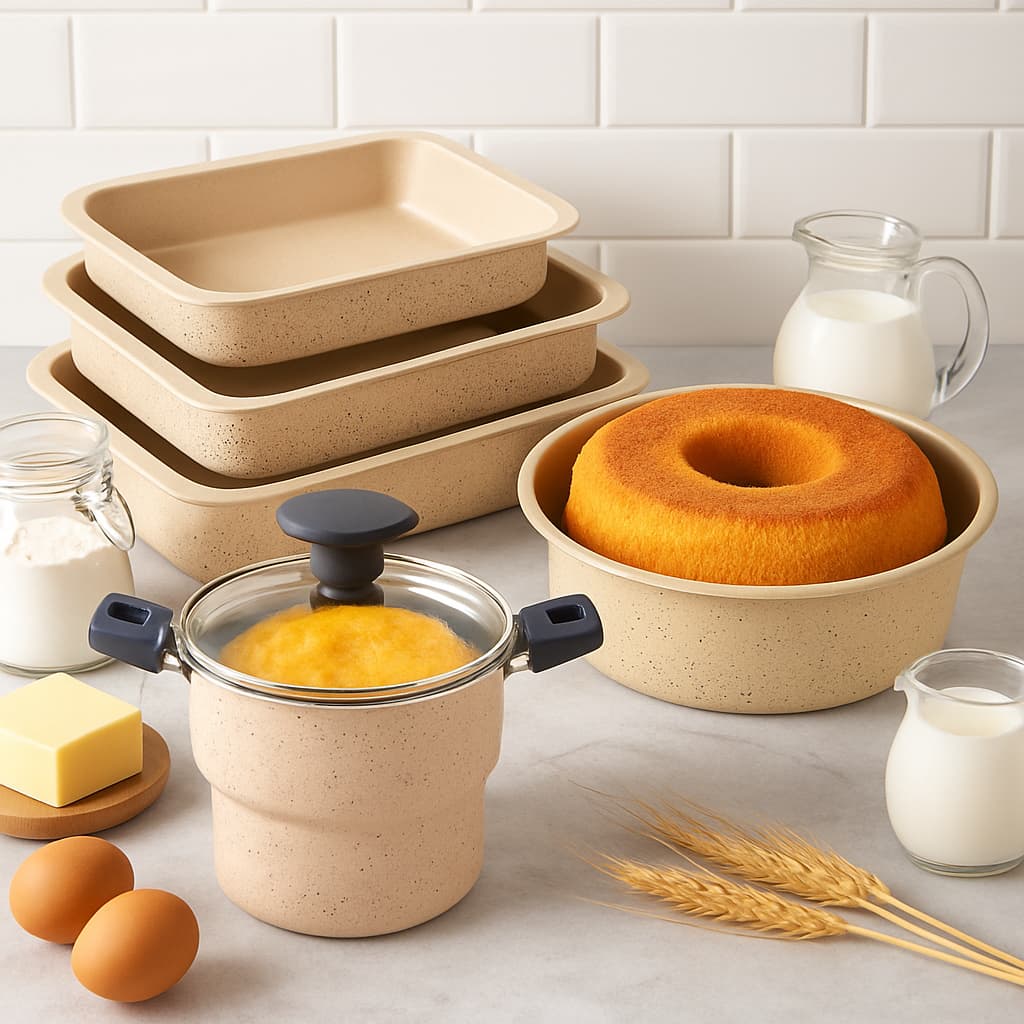 Kit Conjunto De Assadeiras 4 Peças Bege Cuscuzeiro Vapor Tampa De Vidro Para Bolo Assados Tortas Pão