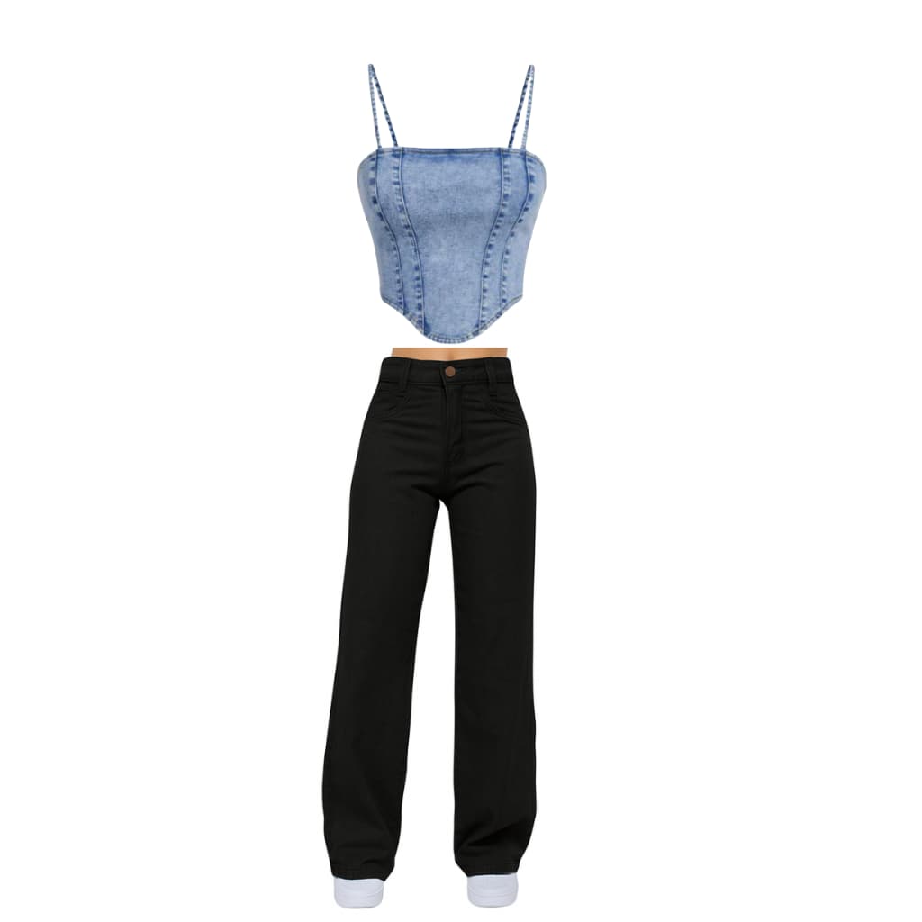 Conjunto Calça Wide Leg jeans + Cropedd Infantil Juvenil Menina Adolescentes
