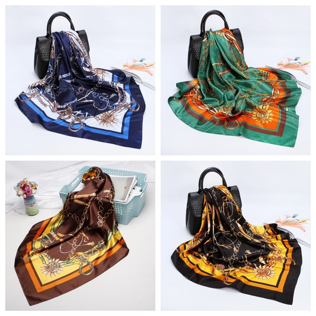 Lenço encharpe feminino quadrado cetim estampa corrente vintage,elegantecachecol bandana cabelo bolsa roupa 90cm