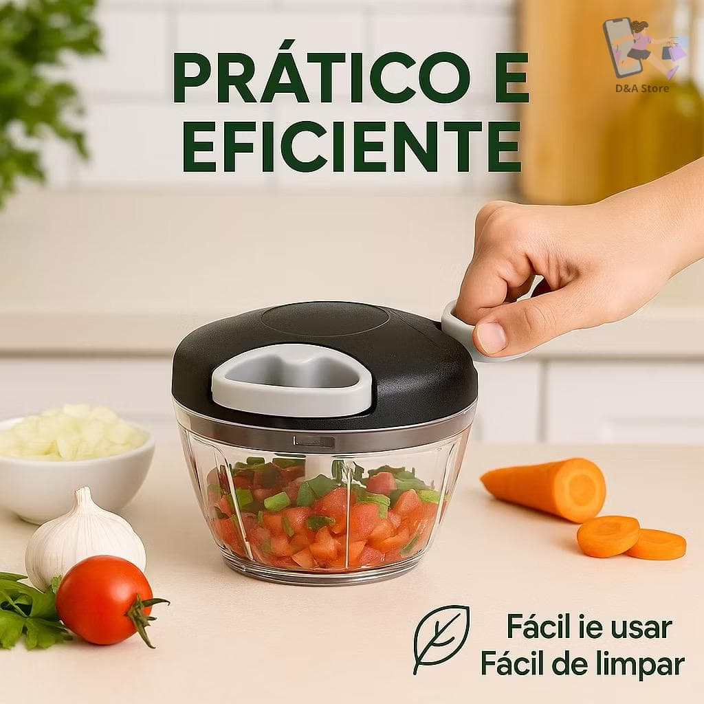 Triturador Processador Manual de Temperos Alho Legumes Frutas Alimentos 500ml – 3 Lâminas Portátil