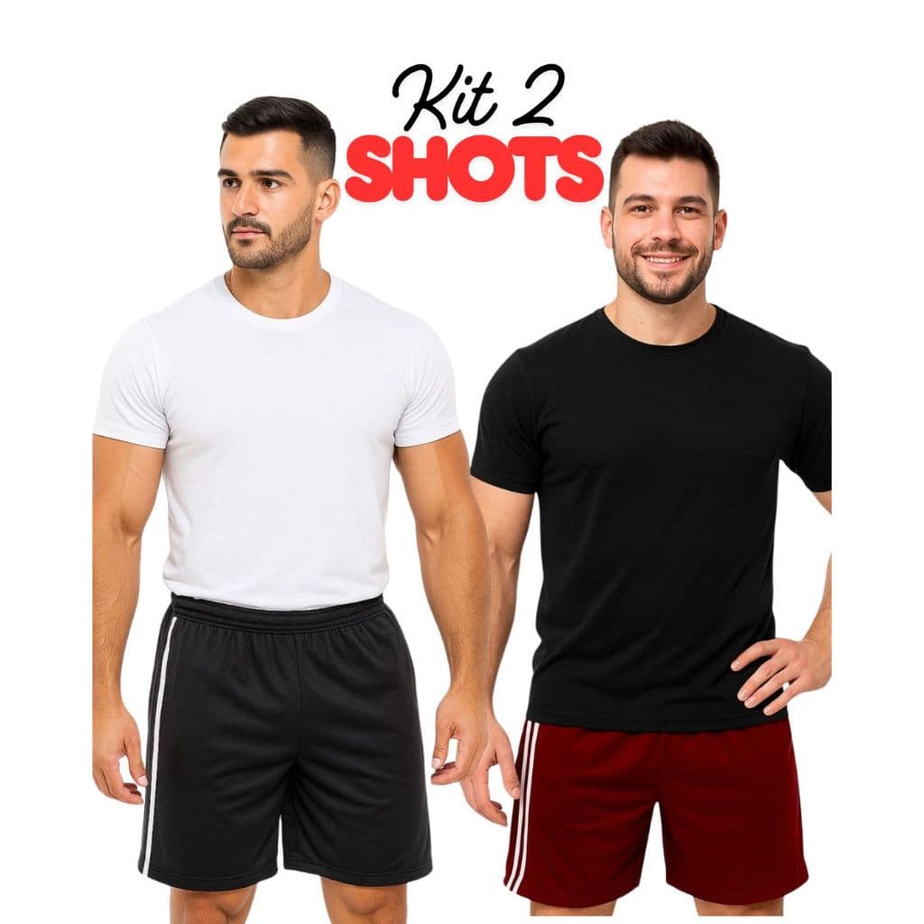 Kit 2 Shorts Bermuda Slide Fit Faixas Laterais Masculino Academia Treino Esporte Corrida Exercícios