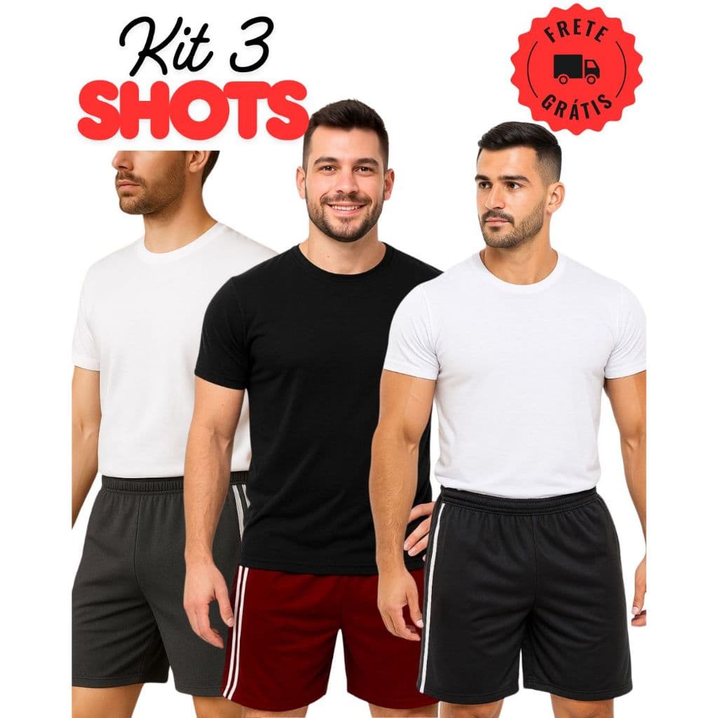 Kit 3 Shorts Bermuda Slide Fit Faixas Laterais Masculino Academia Treino Esporte Corrida Exercícios