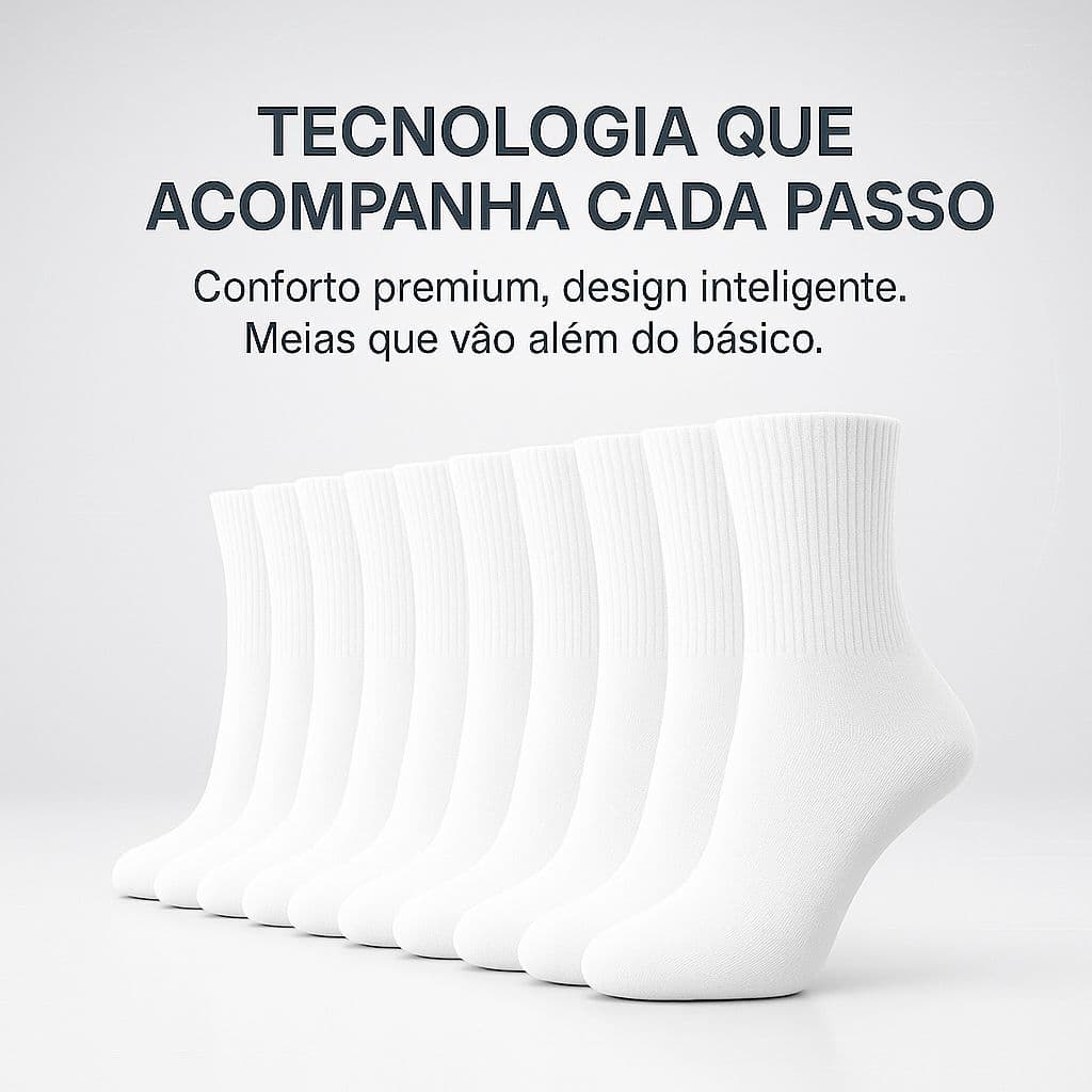 Kit Com18 Pares De Meias Branca Masculina Cano Alto Longo Esporte Confortável Macia
