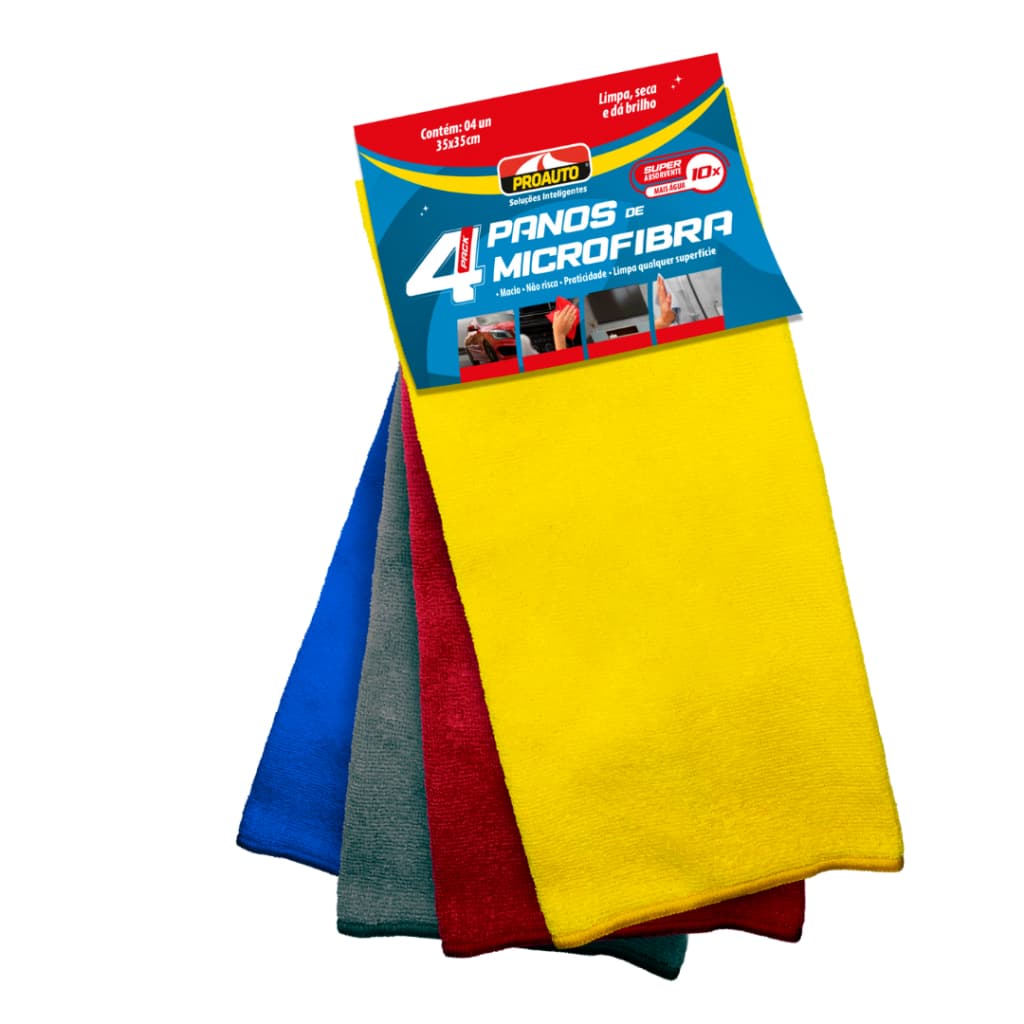 Kit 4 Panos Microfibra Proauto 35x35cm Limpeza Automotiva Alta Absorção Multiuso