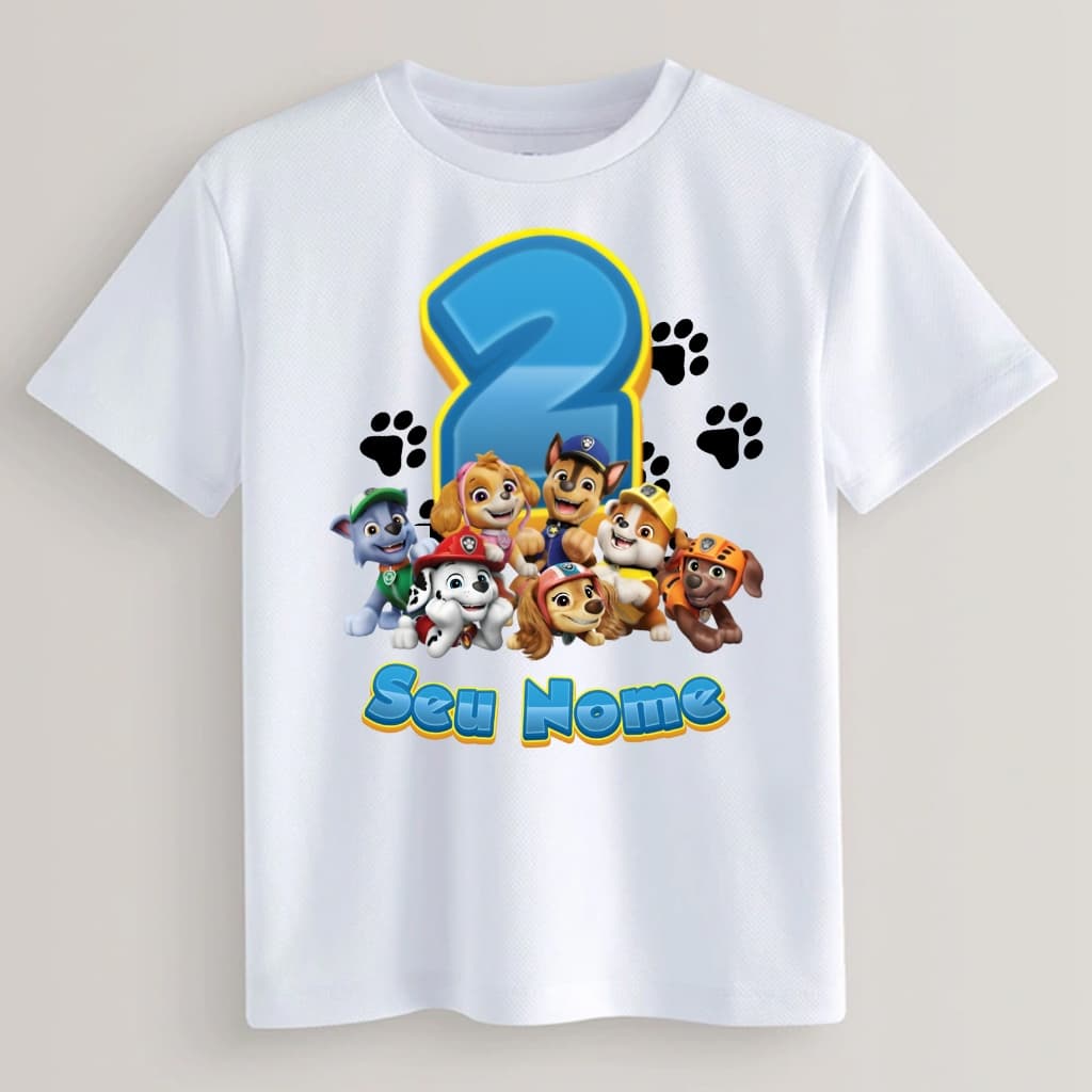 Patrulha Canina Camiseta Infantil Aniversário Customizado Nome e Numero Fantasia