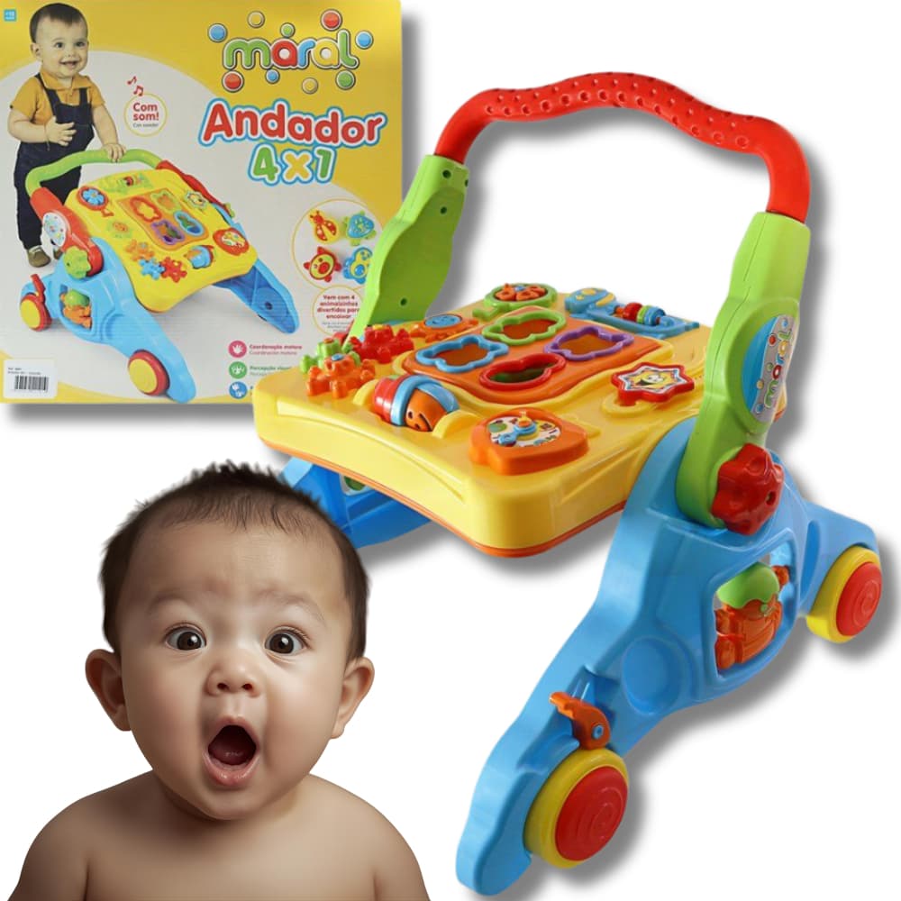 Andador para Bebê Mesa Didática Educativa 4 Em 1 Com Som Brinquedo Interativo