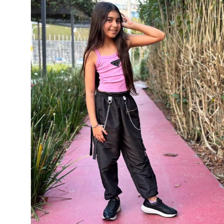 CALÇA JOGGER CARGO JUVENIL E INFANTIL PARA MENINA E MENINO DE CORRENTE BOLSO