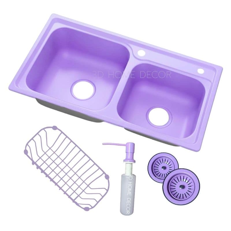 Cuba Gourmet Dupla 78x43 Cm Lilás Inox Cuba de Cozinha Bancada Dupla Roxa Inox