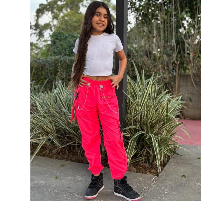 jogger juvenil rosa fucisa neon para dança e mais cores e talhas
