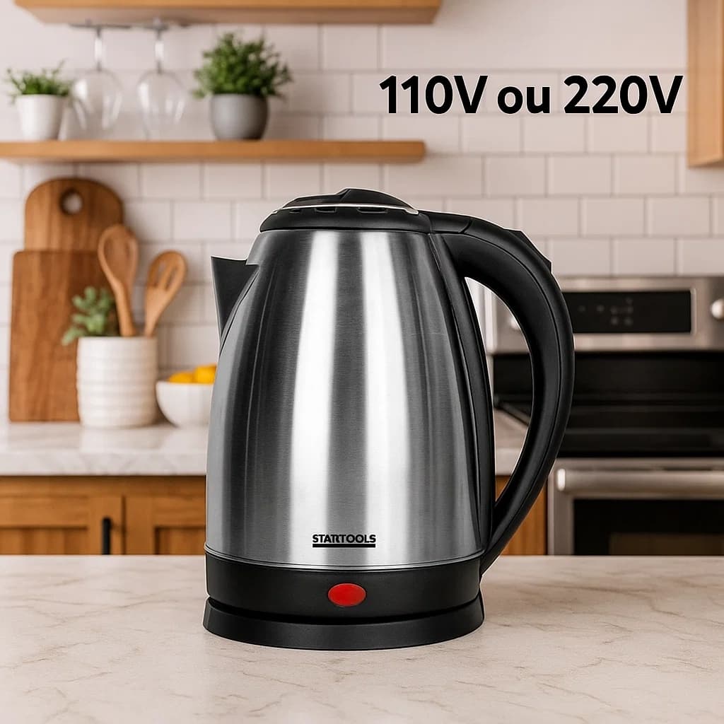 Chaleira Elétrica Jarra Inox 2 Litros Ferve Água Automática Seguro Preparo Café Chá Chimarrão