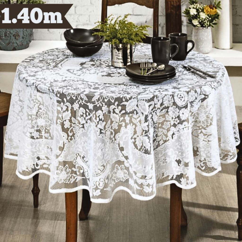 Toalha de Mesa de Renda Redonda Branca 1,40m Para Mesa de 4 Cadeiras