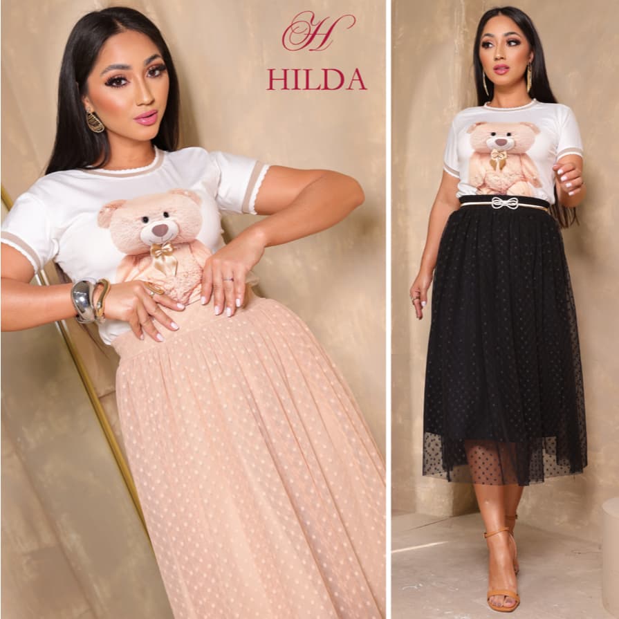 Saia Poá Midi Tule Bolinha Moda Adulta Evangélica Feminina