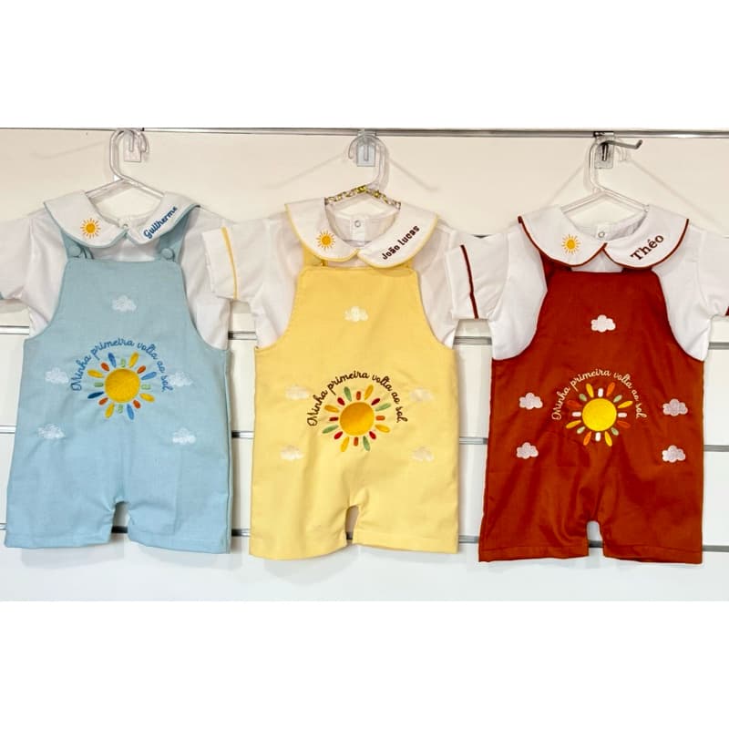 conjunto jardineira volta ao sol menino/conjunto menino volta ao sol/jardineira sol