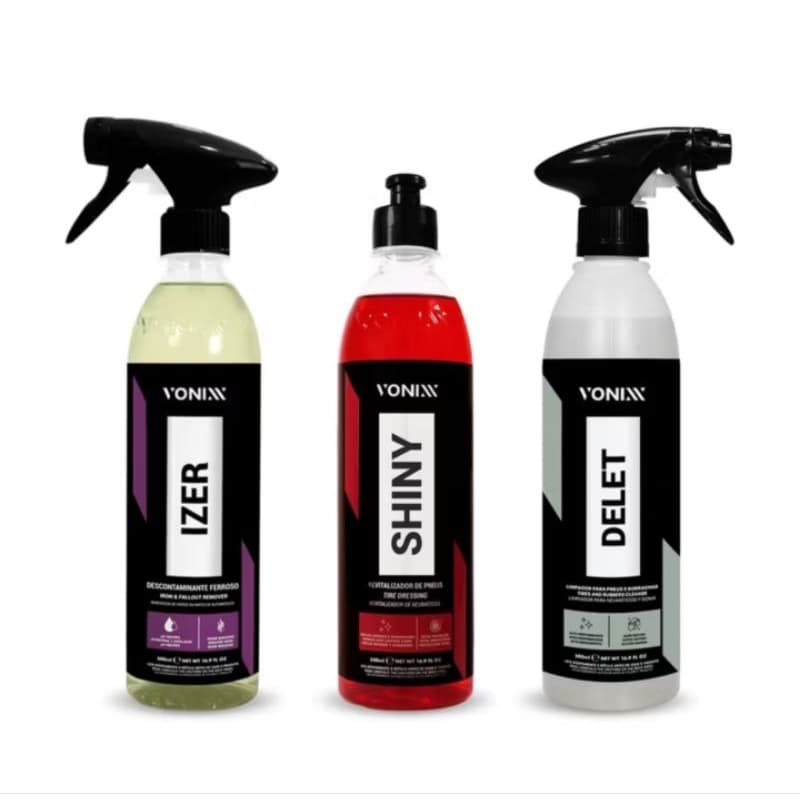 Kit Vonixx Delet Limpador Pneus Borrachas lzer Descontaminante Ferroso Shiny Pretinho
