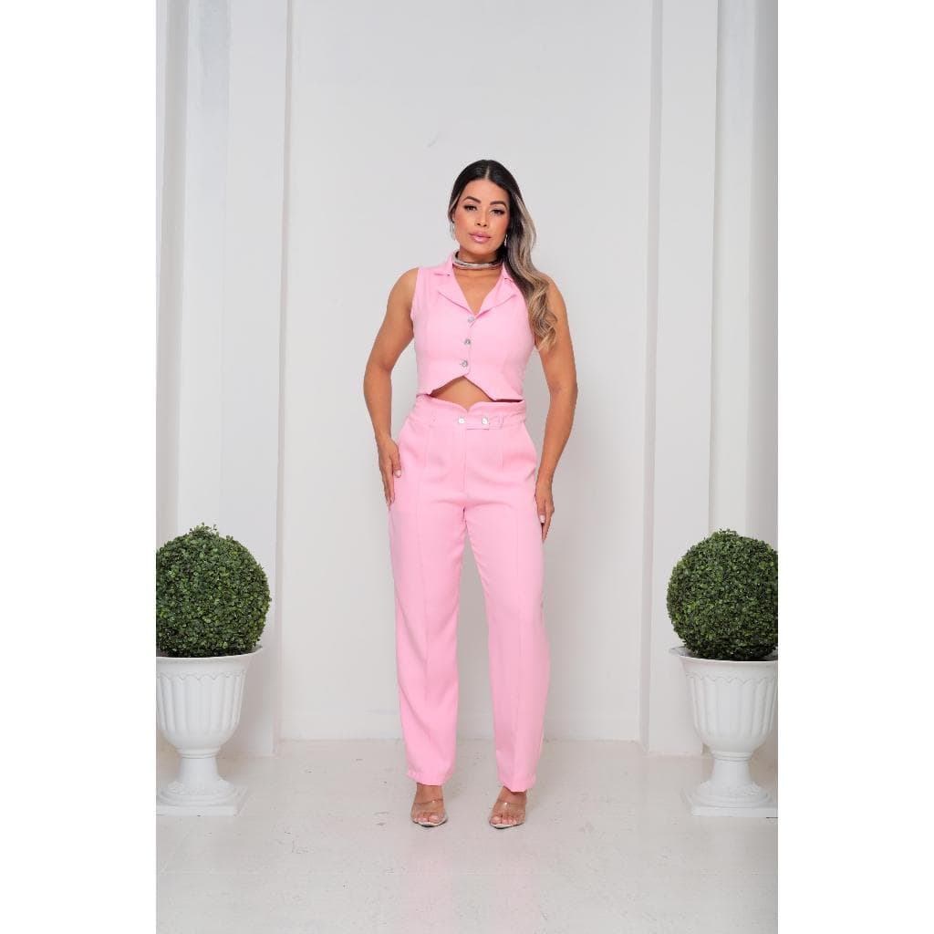 Conjunto Feminina Colete Calça Alfaiataria com botão Moda Elegante