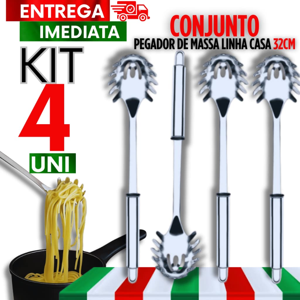 KIT 4 Pegador de Massa Grande Aço inoxidável 32CM Macarronada Espaguete Massas Casa Cozinha Buffet