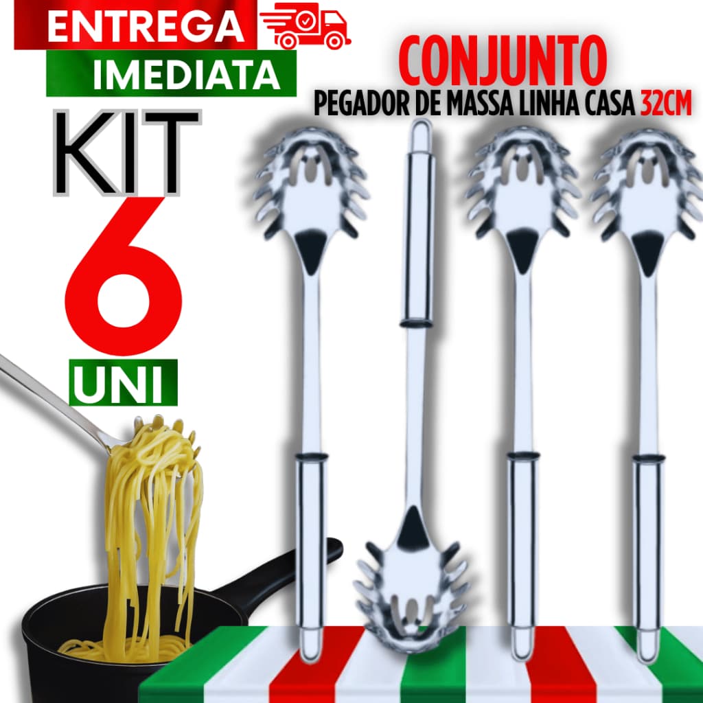 06 Pegadores Pegador de Massa Grande Aço inoxidável 32CM Macarronada Espaguete Massas  Restaurante
