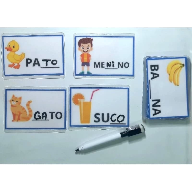Brinquedo Educacional Cards Sílabas Infantil - Caneta com apagador de Brinde