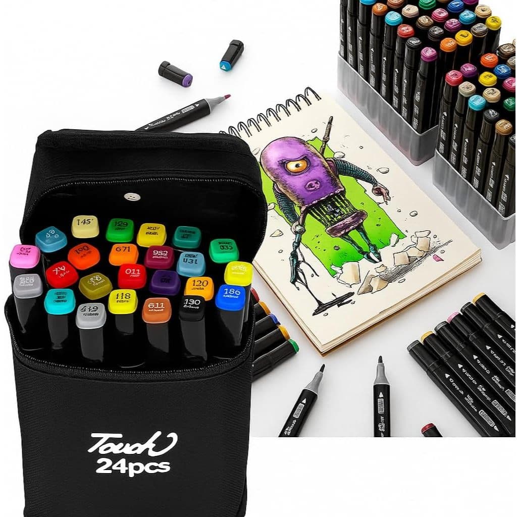 Kit Estojo Caneta Marcador para Colorir Desenho Professional Ponta Dupla Canetinhas Marcadores 24 Cores Original