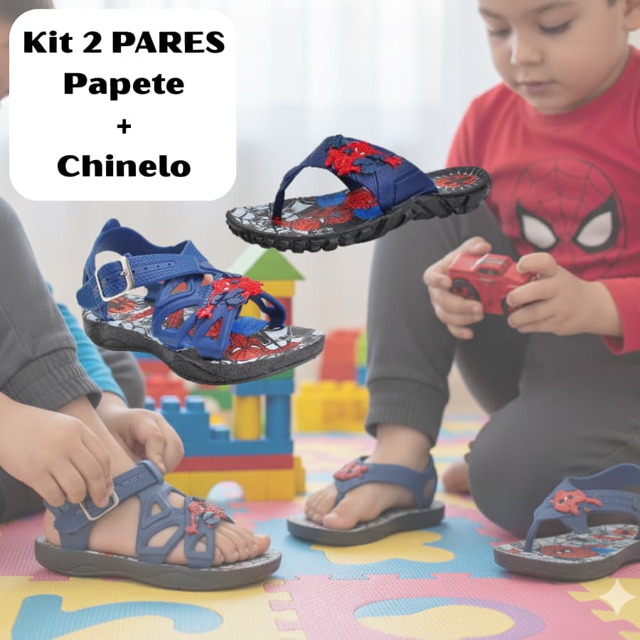 KIT 2 pares Sandália PAPETE + CHINELO Personagens Desenho Meninos