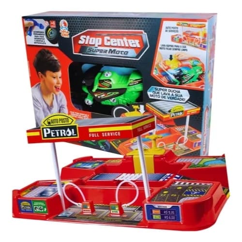 Kit Brinquedo Pista Pit Stop Lava Rápido Com 2 Carrinhos Miniatura Auto Posto 2 Motos Menino Criança