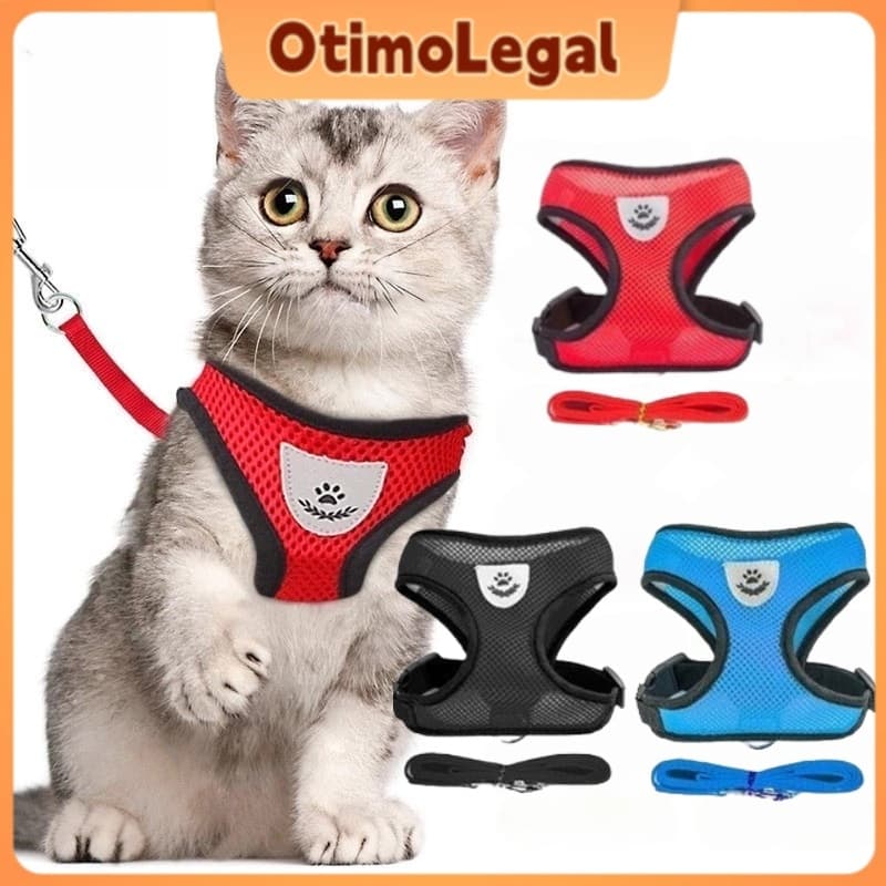 Kit Arnês De Malha Pet Comfort Pro 120cm Alça De Peito Costas Respirável Cães Gatos Trela Reflexiva