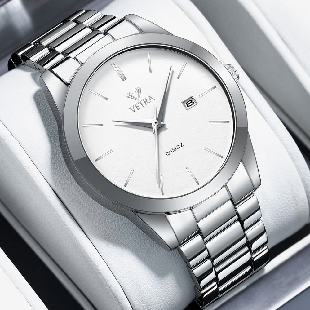VETRA Relógio Masculino Original Relogio Luxo a Prova d Água Presente para Homem Aço Inoxidável Brancura 8029