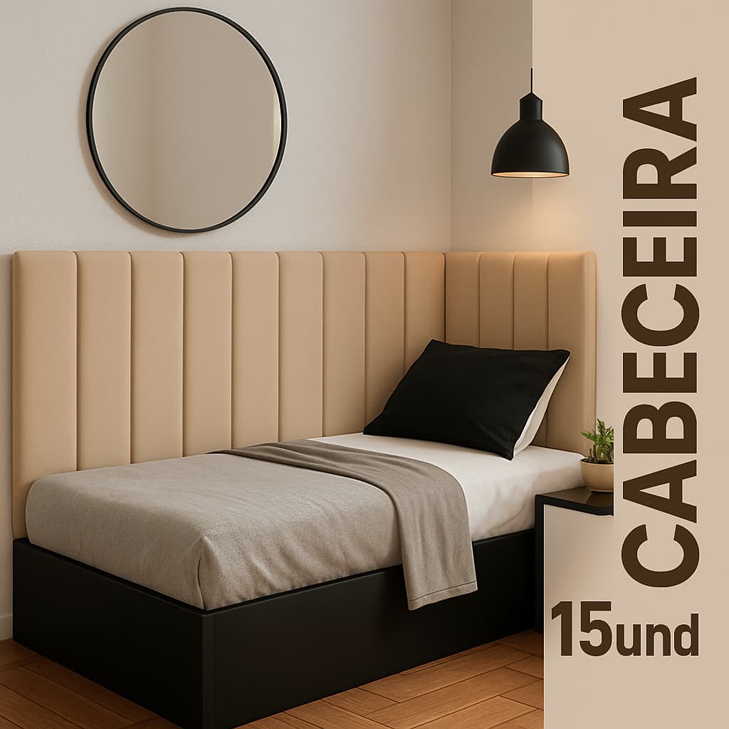 Kit 15 Cabeceira Estofada Completa Adesiva em Modulos 60x20 para Cama de Solteiro em L